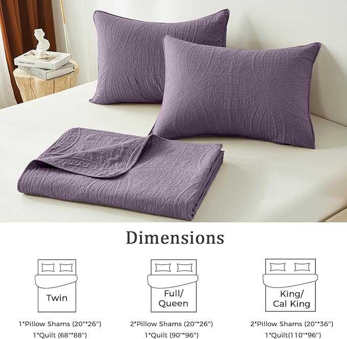 akkialla Grayish Purple Twin Quilt Set, Ultrasonic Lightweight Bedspread - Image 6