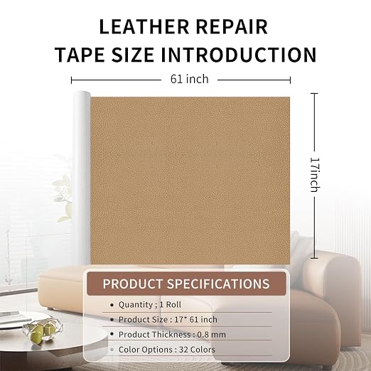 Leather Repair Patch Tape, Dark Beige 17 x 61 Inches Self Adhesive Leather - Image 2