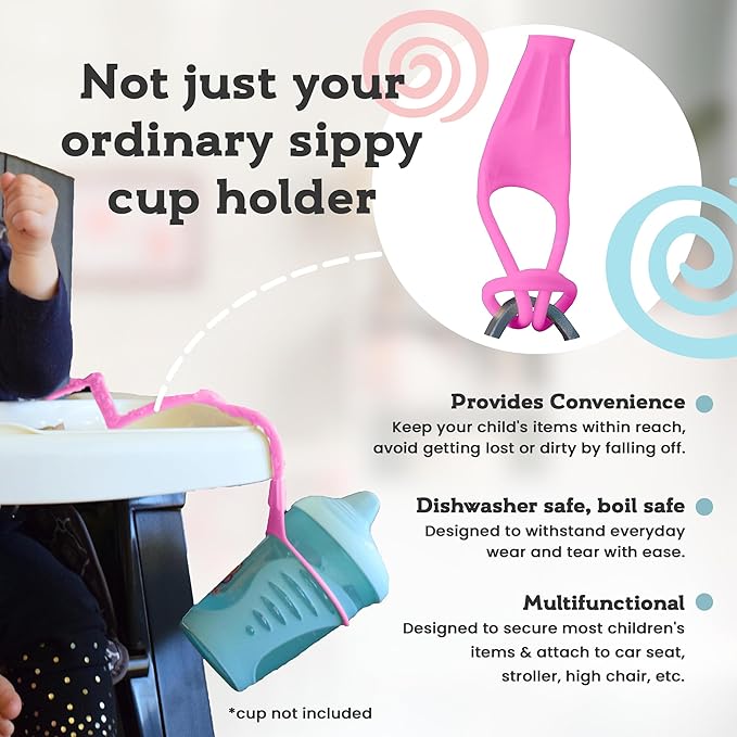 Brilli Baby Cup Catcher Patented Safety Tether Strap, Attach Sippy Cups, Bottles, Pacifiers & More to Stroller, High Chair, Car Seat, Made in USA, Food Grade, Dishwasher Safe (Lavender)