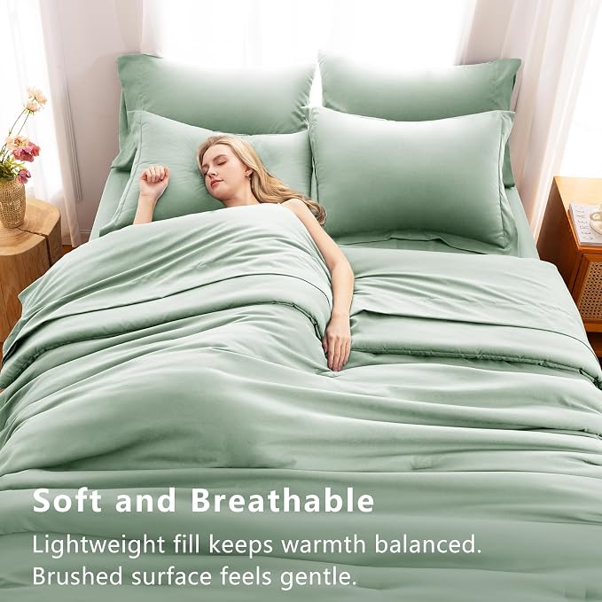 CozyLux King Comforter Set Sage Green, 7 Pieces Bed in a Bag, Bedding Comforter - Image 5