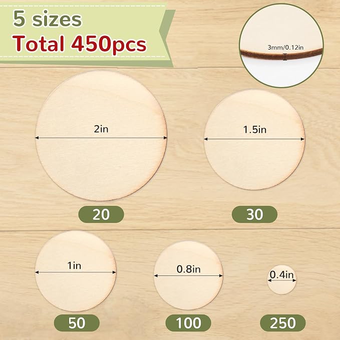 450 Pieces Unfinished Wood Circles - Image 2