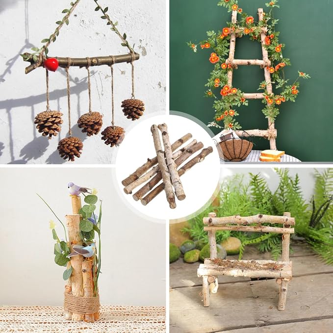6Pcs Natural Birch Wood Log Sticks 11.81In Unprocessed Twigs Craft Sticks - Image 2
