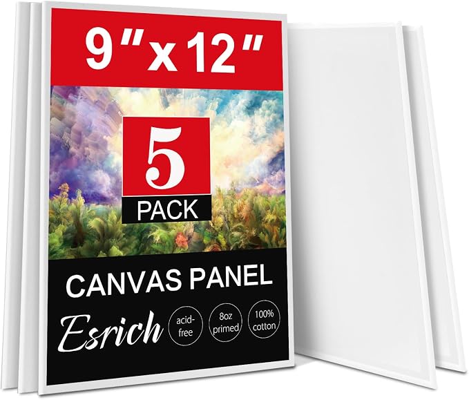 ESRICH Canvas Boards for Painting, 5 Pack 9x12 Canvases for Painting Cotton by ESRICH
