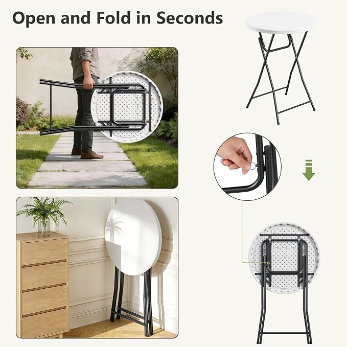 Folding Table 2 Pack, 32 Inch Foldable Cocktail Bar, High Top Round Folding Bar - Image 6