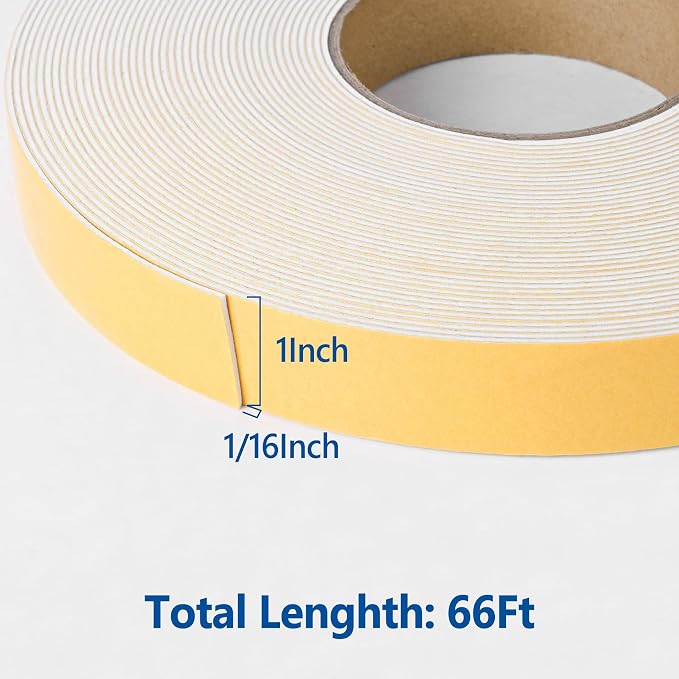 Kikerike Self Adhesive Foam Tape Weatherstrip 1in x 1/16in x 66Ft High Density - Image 2