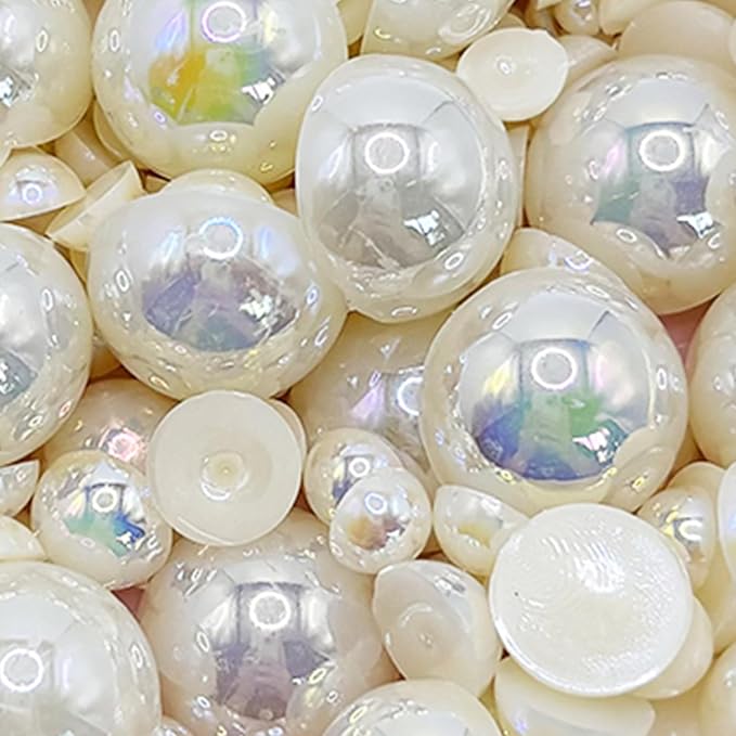 1500PCS 3-14mm Ivory AB Flatback Pearls, 150g Half-Round ABS Pearls by Sqqzuie