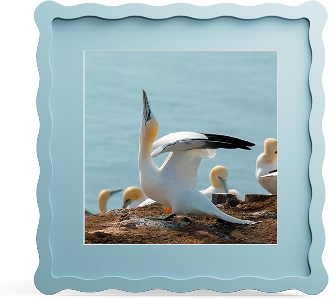 10x10 Picture Frame with Mat for 8x8, Wavy Edge Wooden Real Glass Photo Frame by THKRLOF
