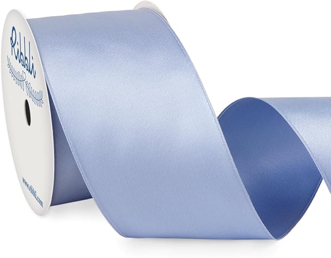 Ribbli Dusty Blue Double Faced Satin Wired Ribbon 2.5 Inch Blue Christmas Ribbon by Ribbli