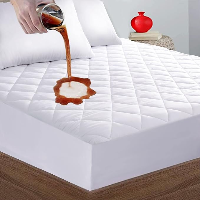 Quilted Fitted Cal King Mattress Pad Cover, Waterproof Mattress Protector by SafeandSound