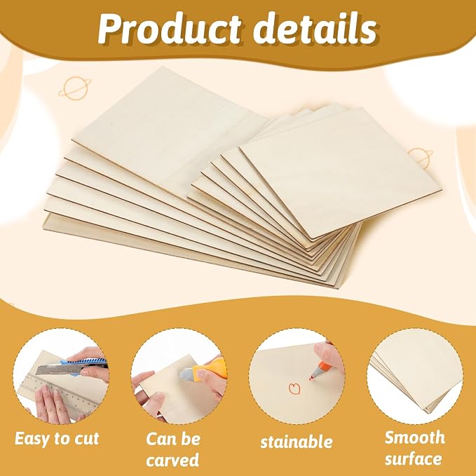 12PCS Balsa Wood Sheet, 2mm 4x8in and 4x4in Thin Unfinished Wood Boards Plywood - Image 3