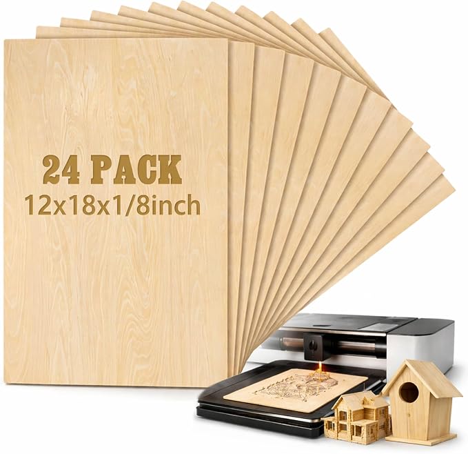 Juexica 24 Pcs 12" X 18"x 1/8" Basswood Craft Sheets 3mm Plywood Board Wood by Juexica