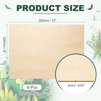 HARFINGTON 6pcs 2mm Basswood Plywood Sheets 12" x 9" x 3/32" Thin Unfinished - Image 2