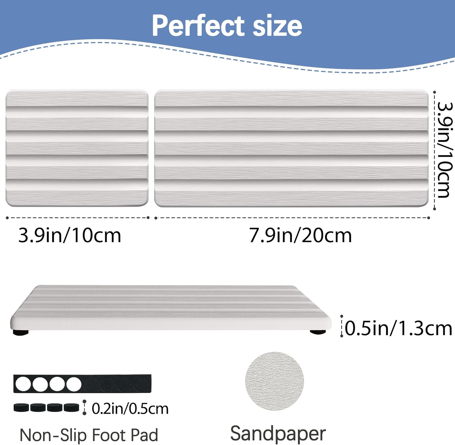 Set of 3 Diatomite Hand Soap Holder, Water Absorbing Stone Tray for Kitchen Countertop, Fast-Drying Bathroom Trays(1pcs 20 x 10cm + 2pcs 10 x 10cm White)