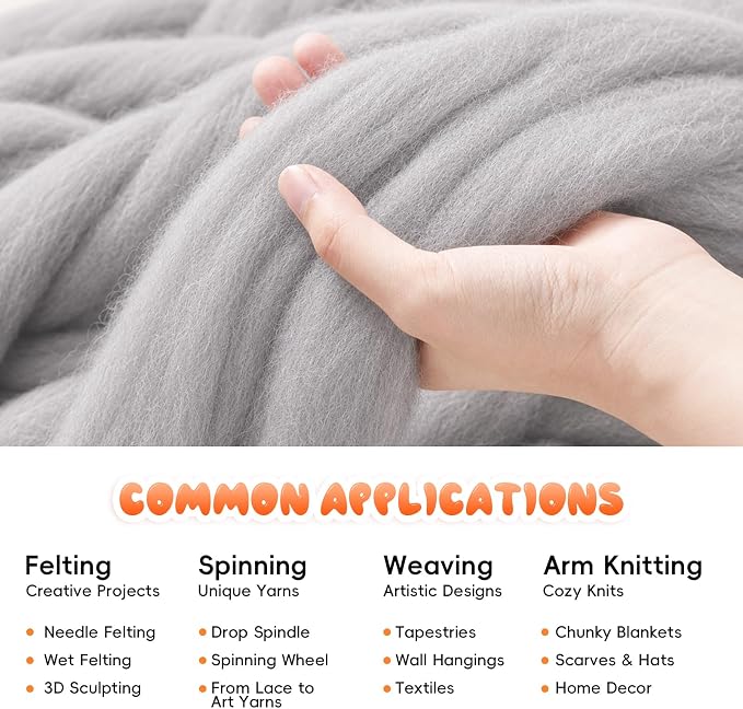 3.53oz Wool Roving: Needle Felting Wool White Roving Wool Felting Supplies Pure - Image 4