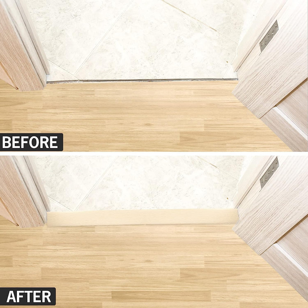 5Ft Floor Transition Strip Self Adhesive Vinyl Cover Floor Strip Flat Divider Transition Strip Wood Grain Design for Laminate Floor Gaps and Doorway Transitions (5Ft x 2 Inch, Beige)