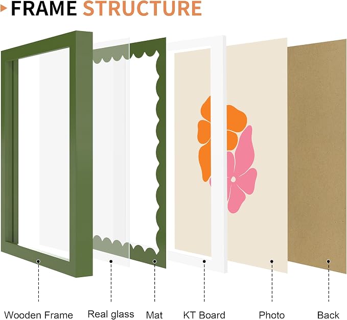 8x10 Picture Frame with Real Glass, Wooden cute 8 x 10 Photo Frame with Wavy Mat - Image 5