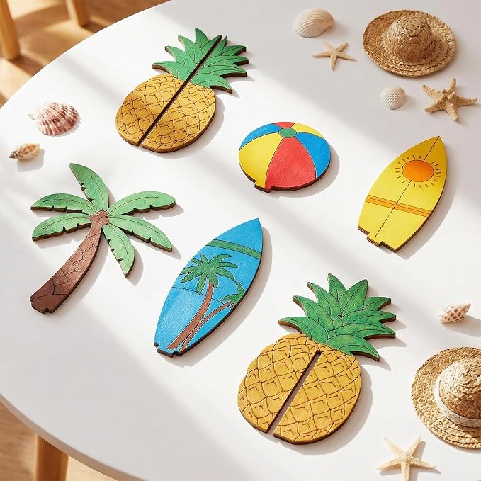 DIY 3D Summer Wood Crafts to Paint, 4 Styles DIY Blank Unfinished Wooden Slices - Image 6