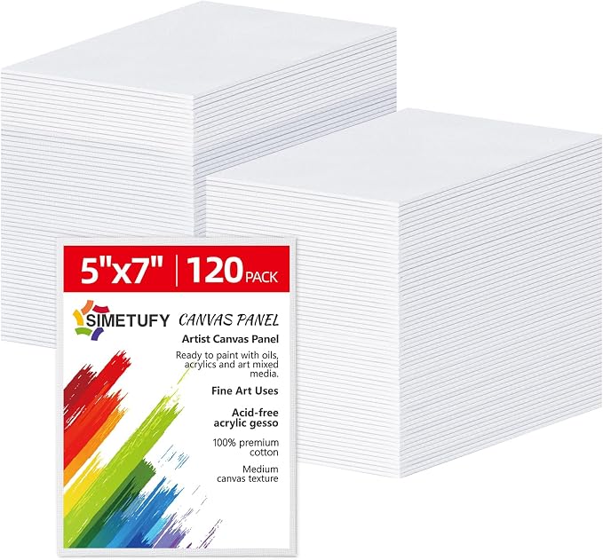 Simetufy 5x7inch 120 Pack Small Painting Canvas Boards- Gesso Primed | by Simetufy