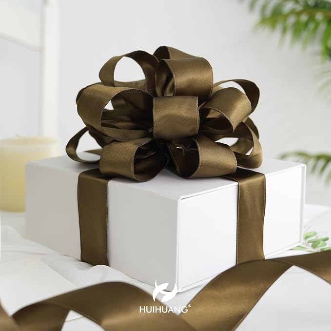 HUIHUANG Brown Wired Ribbon 1-1/2 inch Brown Satin Wire Ribbon - Image 6