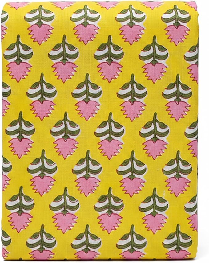E-Tailor® Hand-Block Printed Pre-Cut Floral Cotton Fabric by E-Tailor