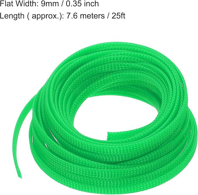 uxcell PET Expandable Sleeving 25ft 1/4" Green Cable Management Sleeve Cord - Image 3