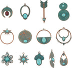 13Pcs Vintage Synthetic Turquoise Charms, Tibetan Style Alloy Bohemia Retro - Image 7