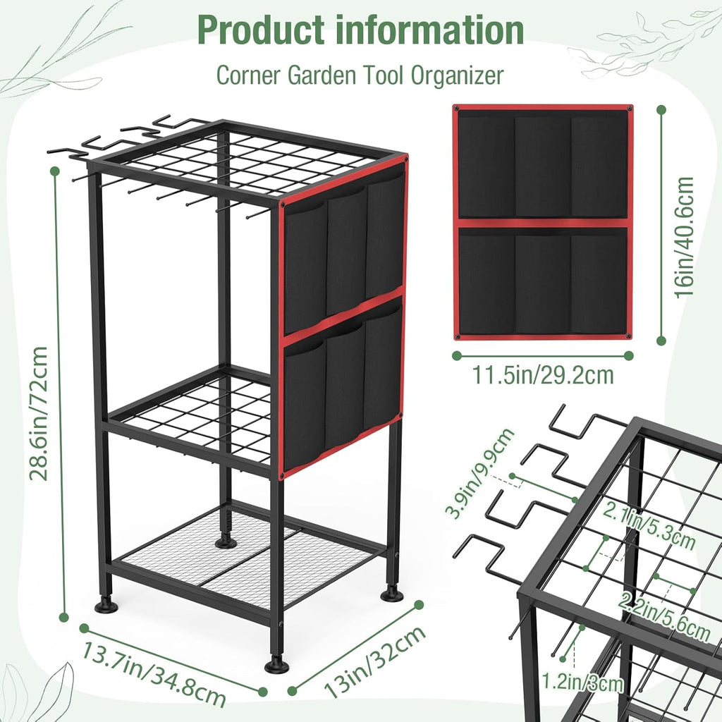 Garden Tool Organizer,Metal Yard Tool Organizer,Holds 50 Long-Handled Tools/Rakes/Brooms,Side Garden Pocket,Heavy Duty Steel Yard Tool Storage Rack for Garage,Shed, Outdoor