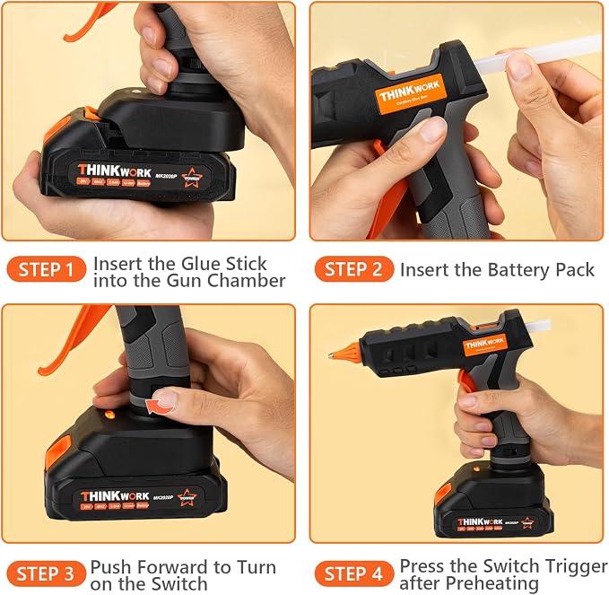 THINKWORK 20V Cordless Hot Glue Gun and Sticks Set, Rechargeable Glue Gun - Image 7