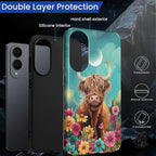 for Samsung Galaxy S25 Edge Case, Highland Cow Flower Pattern Glossy 2 in 1 - Image 3