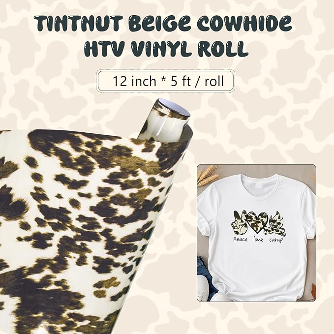 Tintnut Beige Cowhide Heat Transfer Vinyl Roll, easy cut & weed, stretch - Image 2