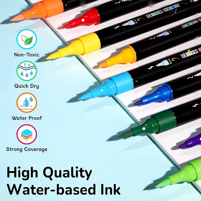 WINSONS Acrylic Markers, 60 Dual-Tip Paint Pens - Image 2