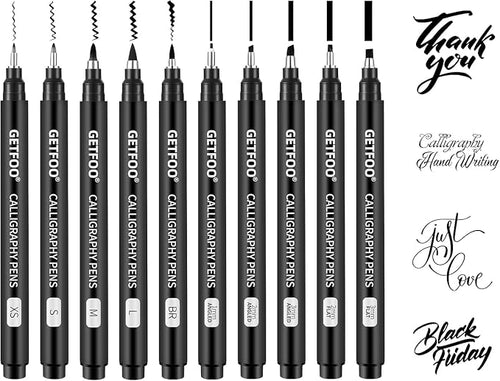 10 Size Calligraphy Pen Set, Hand Lettering Brush Pens by GETFOO