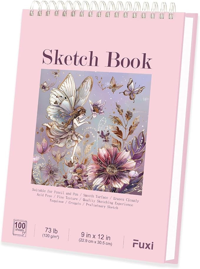 Cute Sketchbook Pink, 100 Sheets Girl Sketchbook 73lb/120gsm Drawing Paper by SketchBook