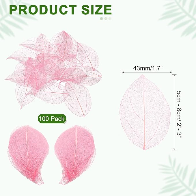 uxcell 100 Pcs Light Pink Skeleton Leaves - Image 2