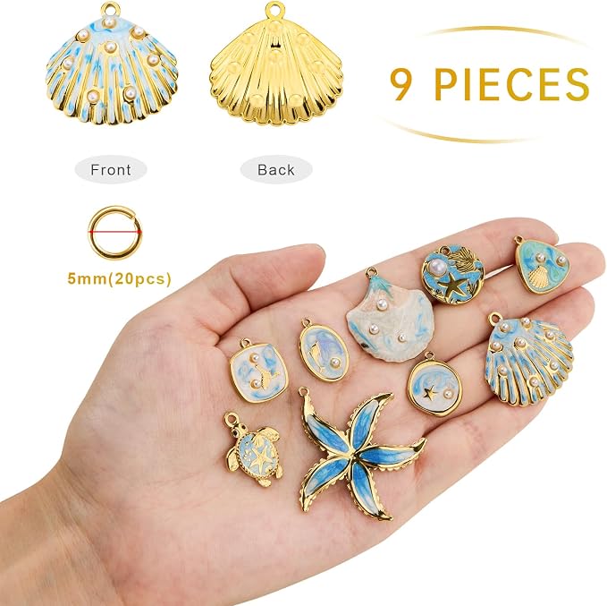 UMAOKANG 9pcs Blue Enamel Ocean Collection Charms - Image 2