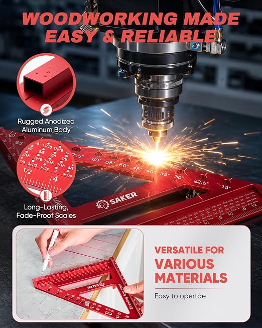 Saker 8.5Inch 3D Multi-Angle Measuring Square Ruler, Aluminum Alloy Carpenter - Image 7