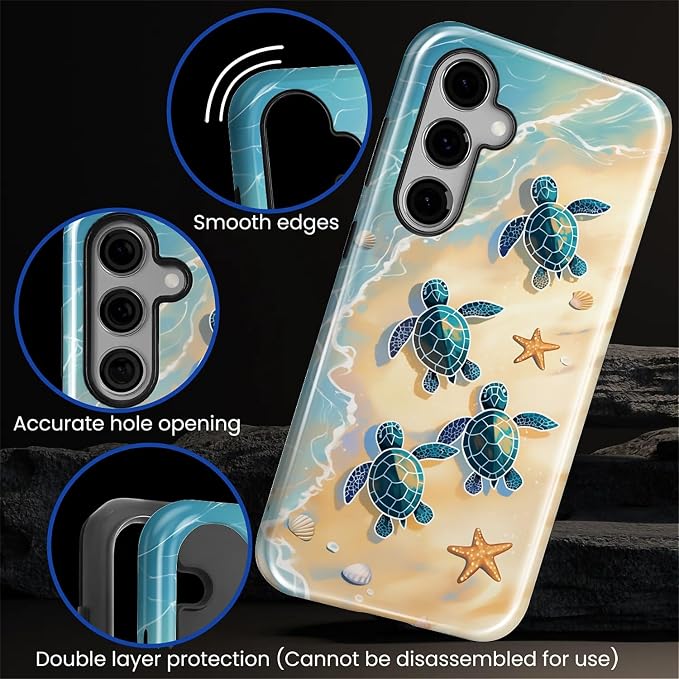 for Samsung Galaxy S24 Case, Sea Turtle Beach Pattern Glossy 2 in 1 Shockproof - Image 5