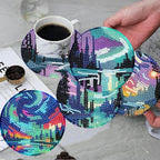 ijbnhd 8 Pcs Aurora Diamond Art Coasters Kits Landscape 4x4 inch | Diamond - Image 4