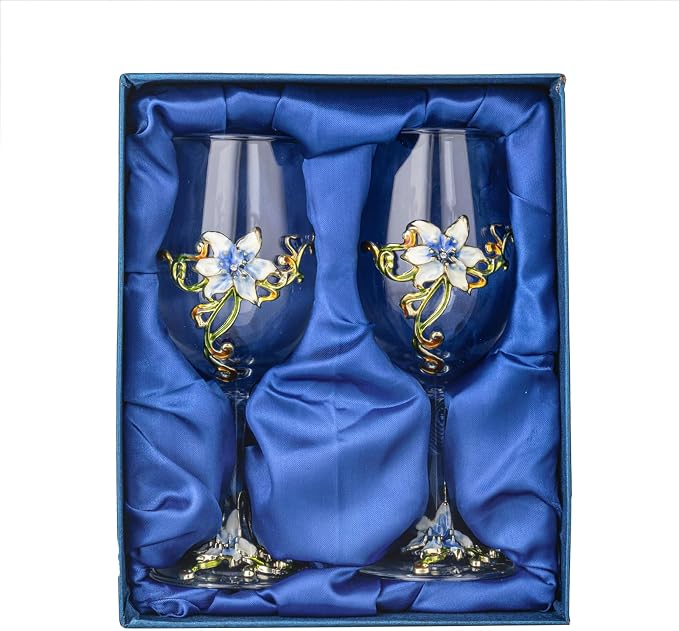 Simcat Handmade Painted Enamel Flower Glass Wine Glasses Transparent Refined - Image 2