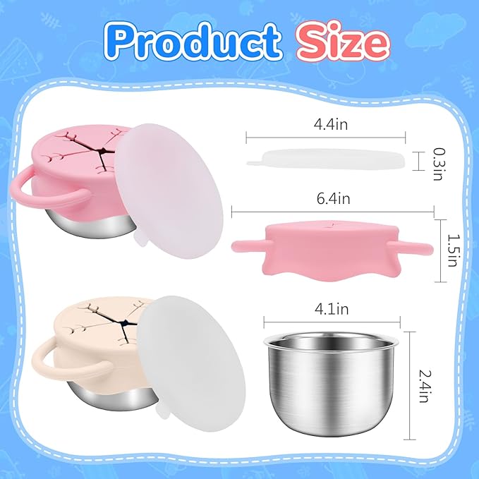 2 Pack Toddler Snack Containers –13.5oz Food Grade Stainless Steel Snack Cups for Toddlers Spill Proof with Snowflake Silicone Lids & Handles, Baby Snack Containers, Dishwasher Safe Toddler Snack Cups