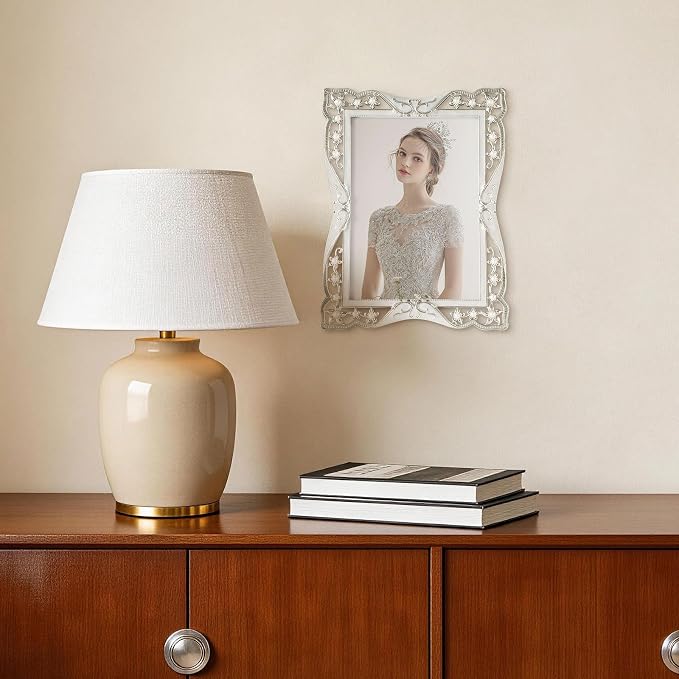 DIKAR Vintage 5x7 Picture Frame, Pearl and Flower Decoration Silver Metal Photo - Image 4