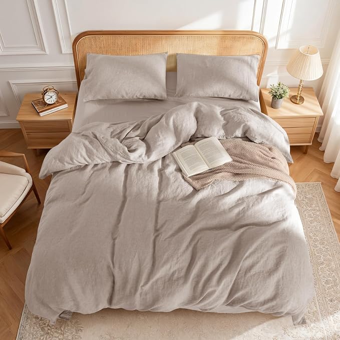 LBRO2M 100% France Linen Duvet Cover Set Queen Size 3 Pcs Natural Flax - Image 2