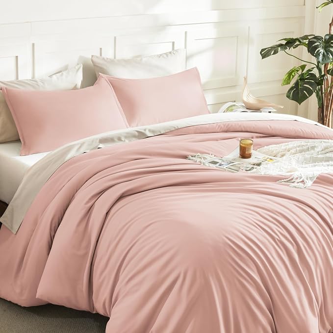 Litanika Pink Comforter Set King Size, 3 Pieces Blush Plain Bedding Comforter - Image 5