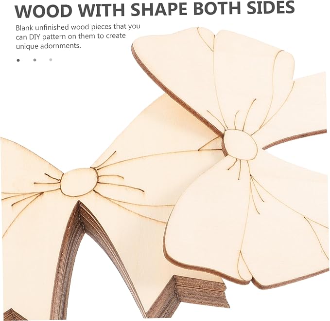 10Pcs Unfinished Wood Bowknot Craft Supplies Natural DIY Shapes - Image 8