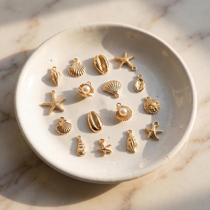 16Pcs Gold Metal Shell Charms, 16 Styles Summer Beach Seashell Pendants - Image 6