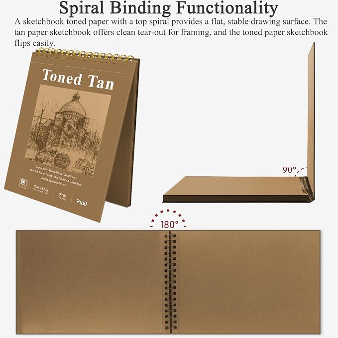 Fuxi Toned Tan Sketchbook 9x12-60 Sheet Acid Free Toned Paper, Professional - Image 4