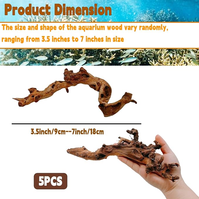 Hamiledyi 5PCS Driftwood for Aquarium Decor 3.5-7in Spider Wood Betta Fish Tank - Image 2