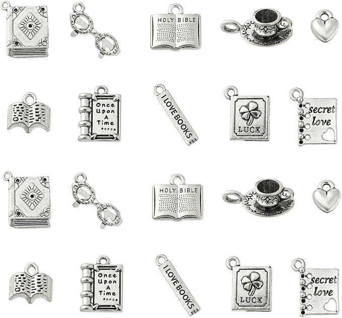 DanLingJewelry 50Pcs 10 Styles Librarian Charms School Library Tibetan Silver by DanLingJewelry