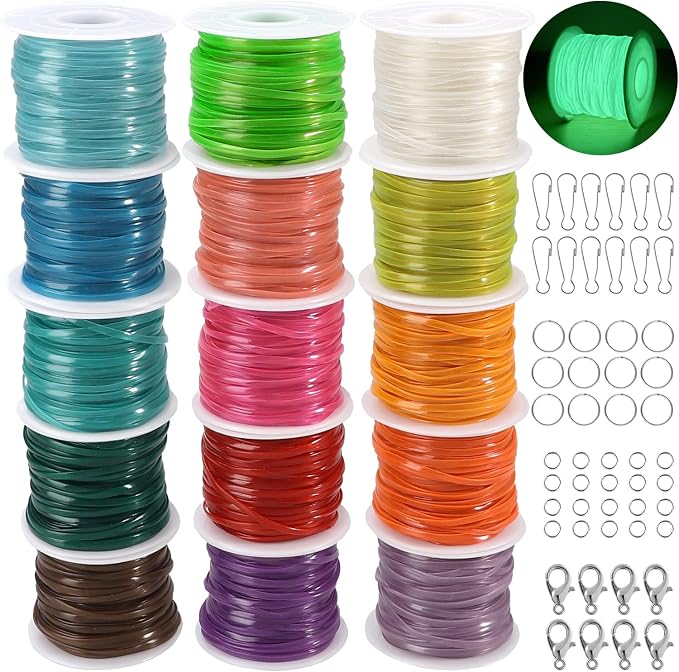 KAMJUNTAR Luminous Lanyard String, 15 Rolls Gimp String Plastic Lacing Cord by KAMJUNTAR