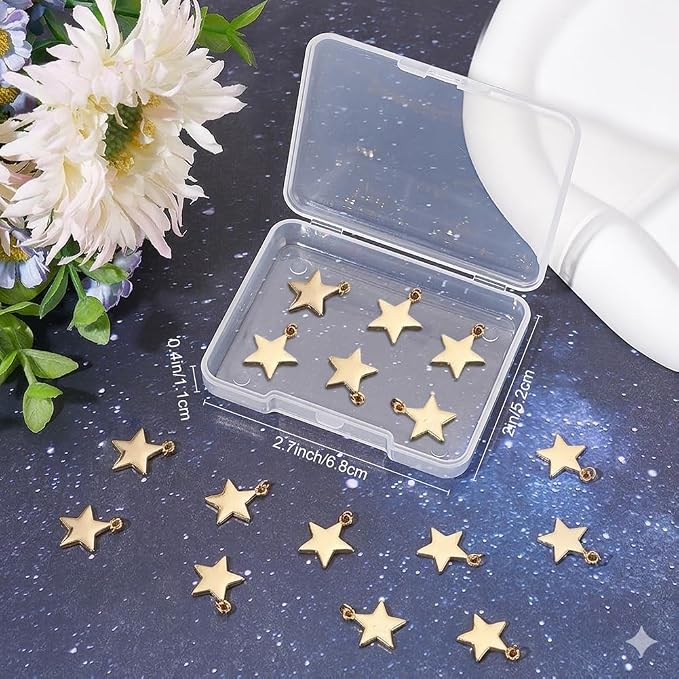 Beebeecraft 20Pcs Flat Star Charms 18K Gold Plated Brass Five-Pointed Star - Image 7
